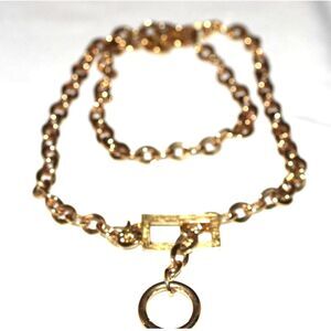 Vtg Chunky Gold Tone Link Chain Rectangular Toggel Latch 36" Boho Necklace